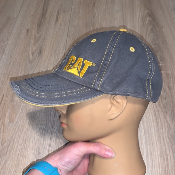 Cat grey yellow cotton distressed baseball hat - Picture 2 of 6